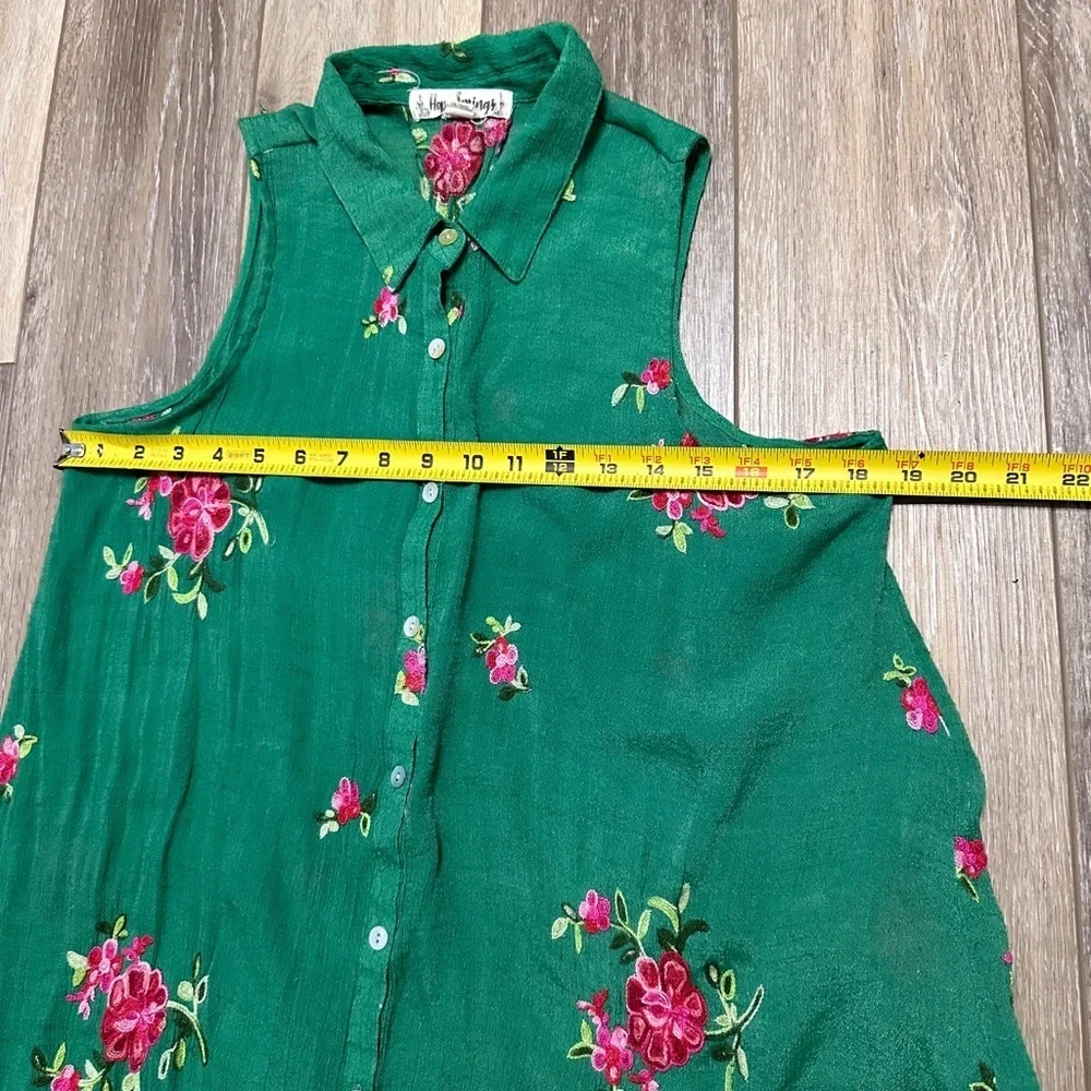 🛍️Hope Springs  Button front sleeveless tank dress with floral embroidered